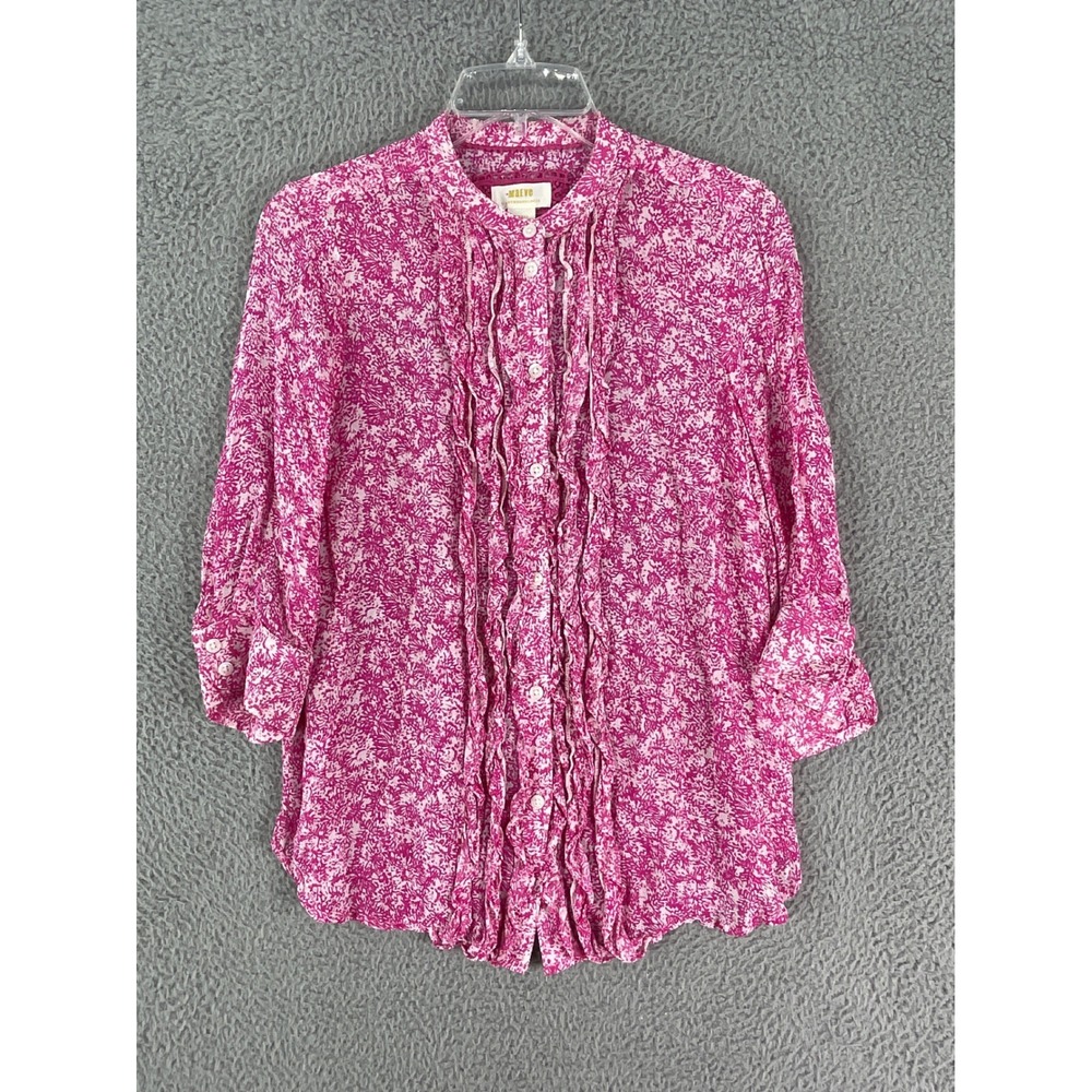 Maeve Blouse Womens Small Pink Floral Ruffle Button Front Anthropologie Top